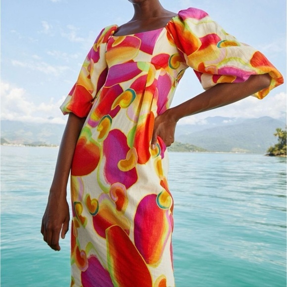 FARM Rio Colorful Abstract Midi Dress - Picture 2 of 16